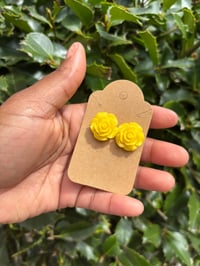 Image 2 of Yellow Resin Flower Earrings-1 Inch