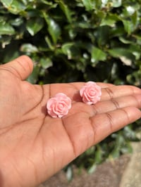 Image 2 of Pastel Pink Resin Flower Earrings- 1 Inch