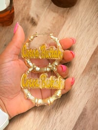 Image 2 of Personalized Bamboo Hoop Earrings: Custom Name Freaknik Style