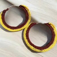Image 2 of Boho Chic Yellow and Brown Crochet Earrings