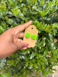 Image 2 of Green Resin Rose Earrings: Handmade Floral Jewelry, Nickel-Free