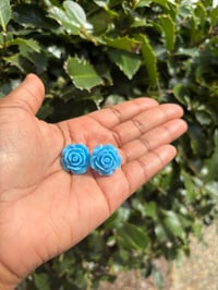 Image 1 of Light Blue Resin Flower Earrings-1" Wide