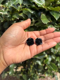 Image 1 of Black Resin Flower Earrings-1 Inch Width