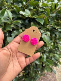 Image 2 of Dark Pink Resin Flower Earrings-1 inch Width