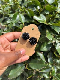 Image 2 of Black Resin Flower Earrings-1 Inch Width