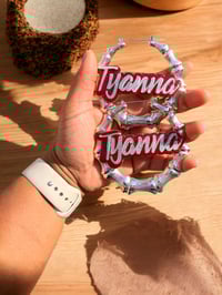 Image 5 of Personalized Bamboo Hoop Earrings: Custom Name Freaknik Style