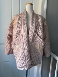Image 2 of Handmade Blush Satin Embellished Oversized Quilted Coat