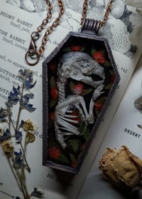 Image 1 of Coffin Amulet - Bunny Skeleton & Red Floral