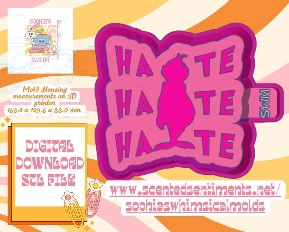 Image of Grinch Hate Hate Hate Mold|Housing Mold Maker STL File for Freshies|Candle|Aroma Beads|Freshie Mold