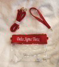 Image 1 of Clear Embroidered DST. Wristlet/ Messenger 