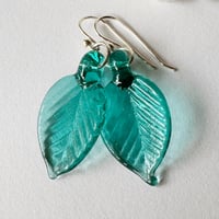 Image 2 of Pale Teal Leaf Earrings