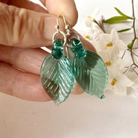 Image 5 of Pale Teal Leaf Earrings