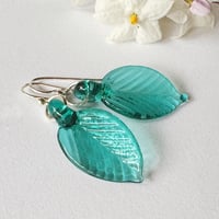 Image 1 of Pale Teal Leaf Earrings