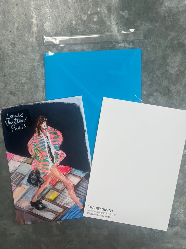 Catwalk Illustration Louis Vuitton SS25 A5 Art Card with envelope by Tracey Smith (detail)