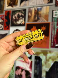 Image 1 of Night City Car Plate - Button Pin | Cyberpunk 2077