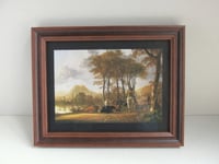 Image 1 of River Landscape with Horses and Peasants by Aelbert Cuyp (b 1620) Vintage Art Print (detail) Framed