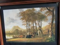 Image 5 of River Landscape with Horses and Peasants by Aelbert Cuyp (b 1620) Vintage Art Print (detail) Framed