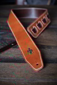 Image 2 of Bläck Tattoo X Old Dutch Leatherworks  Guitar/bass strap (cognac/chocolate)