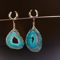Image 2 of Blue Agate Geode Slice - Ear Weights - Dangle Plugs for Stretched Ears 6-25MM
