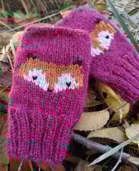 Image 3 of Foxy fingerless mittens - Light maroon - Ready to ship