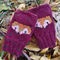 Image 1 of Foxy fingerless mittens - Dark maroon - Ready to ship