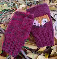 Image 2 of Foxy fingerless mittens - Dark maroon - Ready to ship
