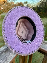 Image 3 of “Also Inspired By” Dusty Lavender Heart Shaped Suede Hat with Lavender Whipstitched Toole