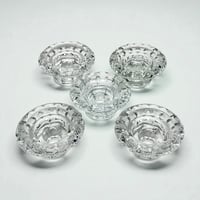 Image 3 of Bougeoirs vintage en verre cristallin moulé transparent  - Années  1940 