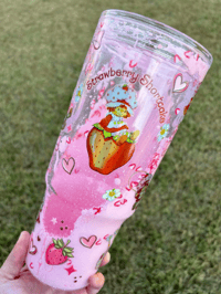 Image 1 of 40oz Acrylic Strawberry Snow Globe Tumbler 