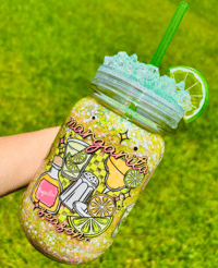 Image 1 of 20oz Acrylic Marg Snow Globe Mason Jar Cup