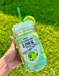 Image 1 of 20oz Acrylic Lime Margarita Snow Globe Mason Jar Cup