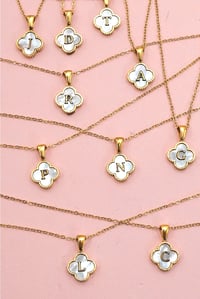 Image 4 of Pearl Clover Initial Necklace
