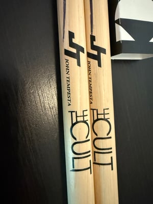 Image of JT CULT Black logo Signed pair of  Vic Firth Drumsticks.