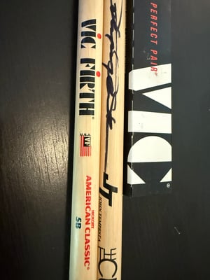 Image of JT CULT Black logo Signed pair of  Vic Firth Drumsticks.