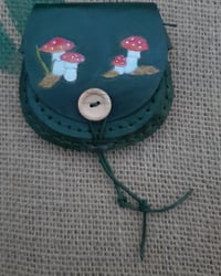 Tiny gathering purse- green with fly agarics