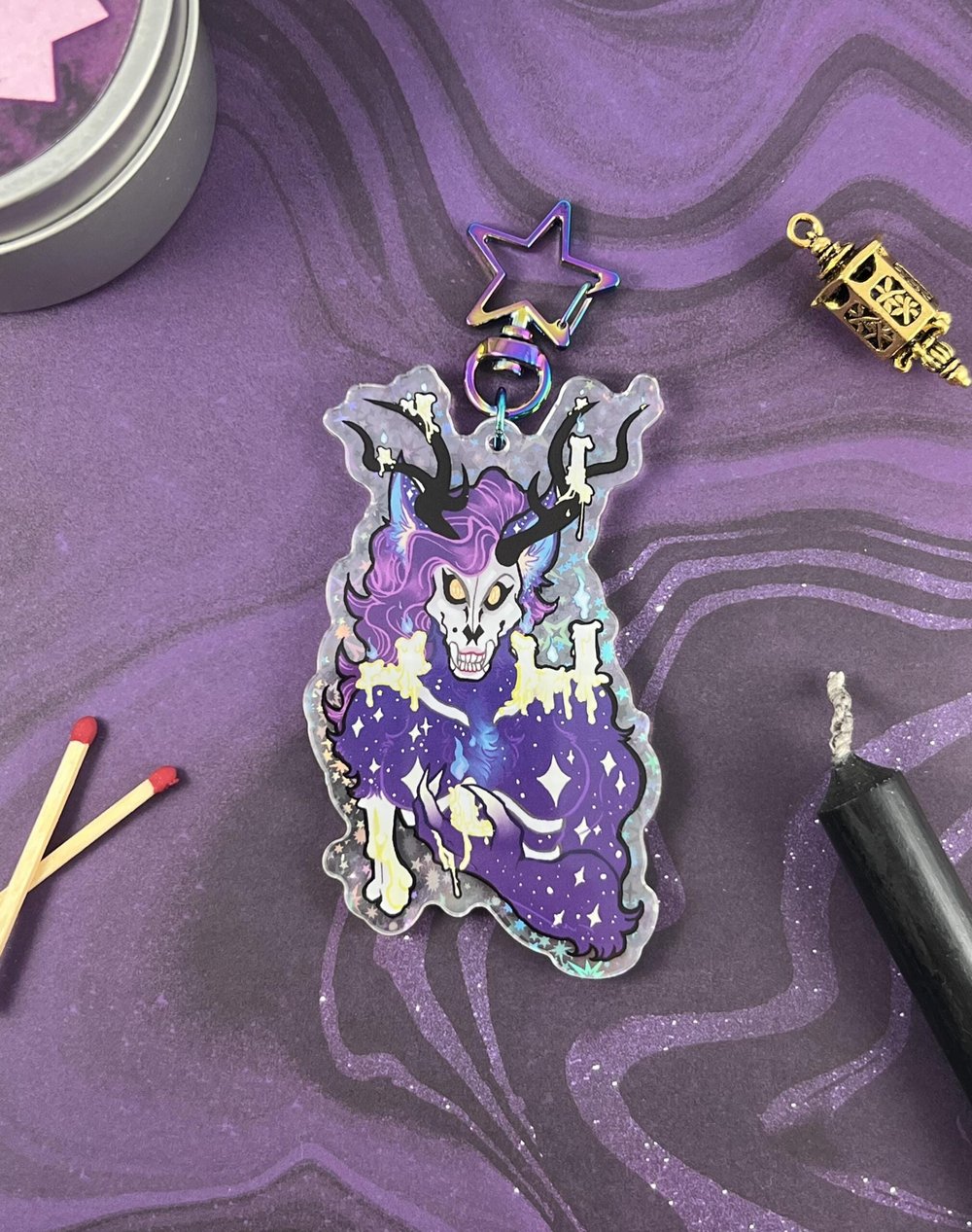 Image of Shop Mascot Glittery Holographic Cryptid Keychain