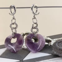 Image 2 of Ear Weights - Amethyst Hearts - Crystal Ear Hangers for Stretched Ears