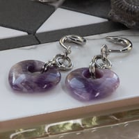 Image 3 of Ear Weights - Amethyst Hearts - Crystal Ear Hangers for Stretched Ears