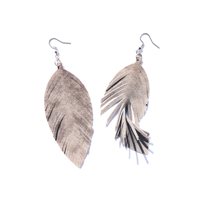 Grey Fringe Feather Earrings 