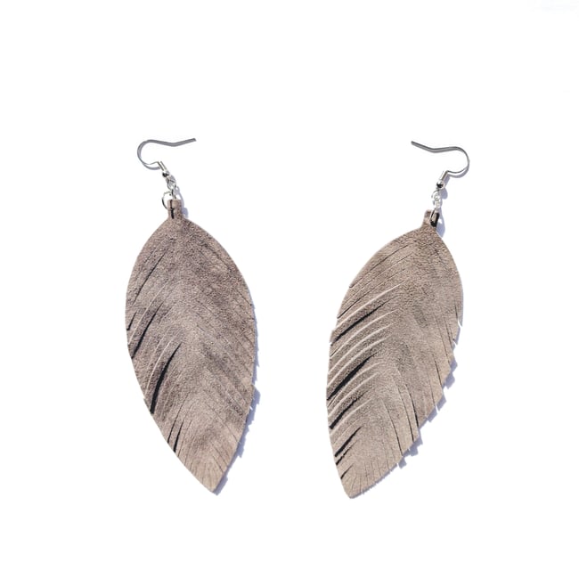 Grey Fringe Feather Earrings 