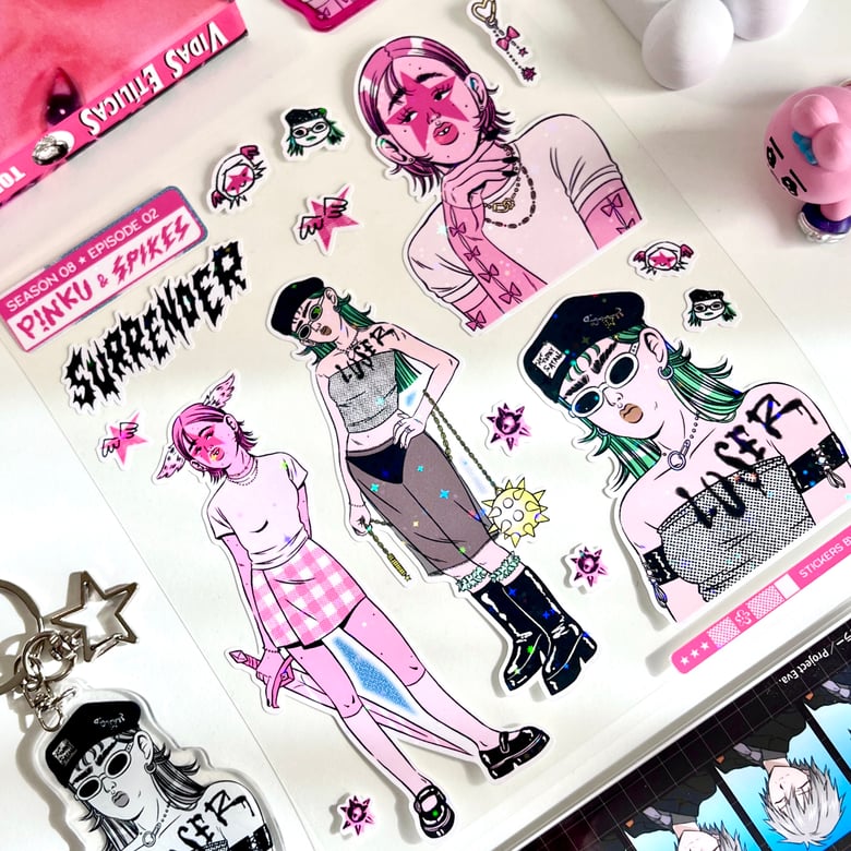 Image of Pinku & Spikes sticker sheet (kiss cut)