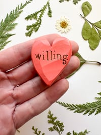 Image 1 of Willing - Mini Wood Burned Heart