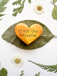 Image 2 of Trust the Universe Yellow - Mini Wood Burned Heart