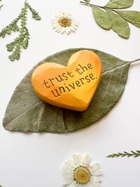 Image 3 of Trust the Universe Yellow - Mini Wood Burned Heart