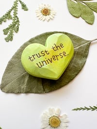 Image 2 of Trust the Universe Green - Mini Wood Burned Heart
