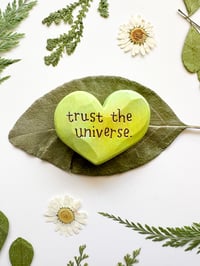 Image 3 of Trust the Universe Green - Mini Wood Burned Heart