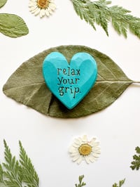 Image 3 of Relax Your Grip - Mini Wood Burned Heart