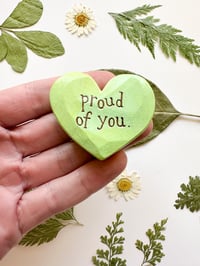 Image 1 of Proud of You Green - Mini Wood Burned Heart