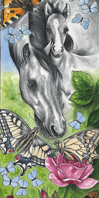 Image 2 of Mare and foal with butterflies