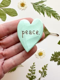 Image 1 of Peace - Mini Wood Burned Heart